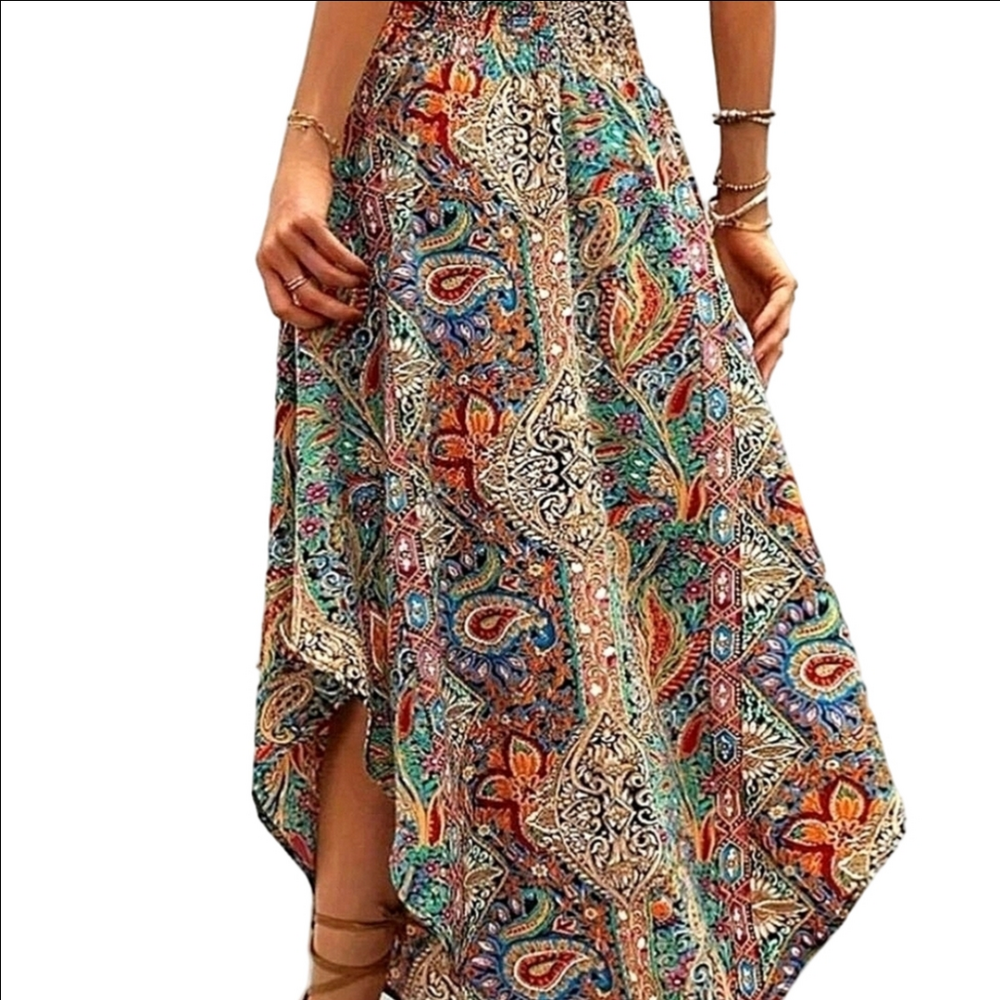 Paisley Skirt Hi-Lo Vacay Outfit Boho Skirts S M L XL XXL Plus Size - Picture 3 of 9